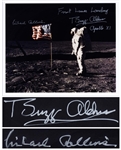 Buzz Aldrin and Michael Collins Signed 10 x 8 First Lunar Landing Photo -- Aldrin Stands in Front of the U.S. Flag on the Moon